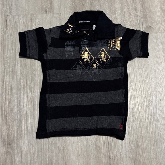 Guess Black and Gray Striped Polo with Gold Detail - Picture 1 of 1